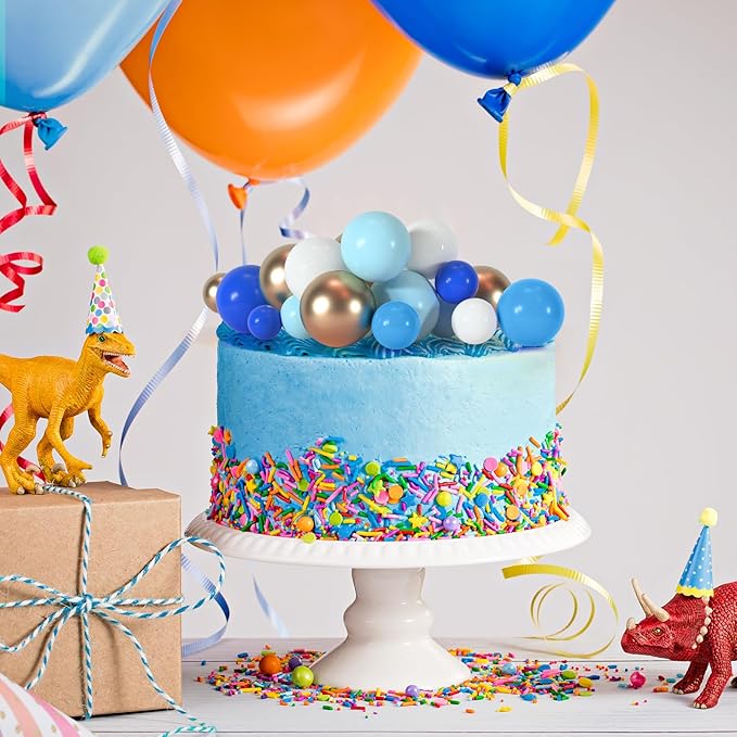 75 Pieces Cake Balls Topper Decorations Foam Cupcake Topper Mini Balloon Cake Topper Balls Cake Picks for Cake Deco Birthday Party Wedding（Blue Gold White Series）