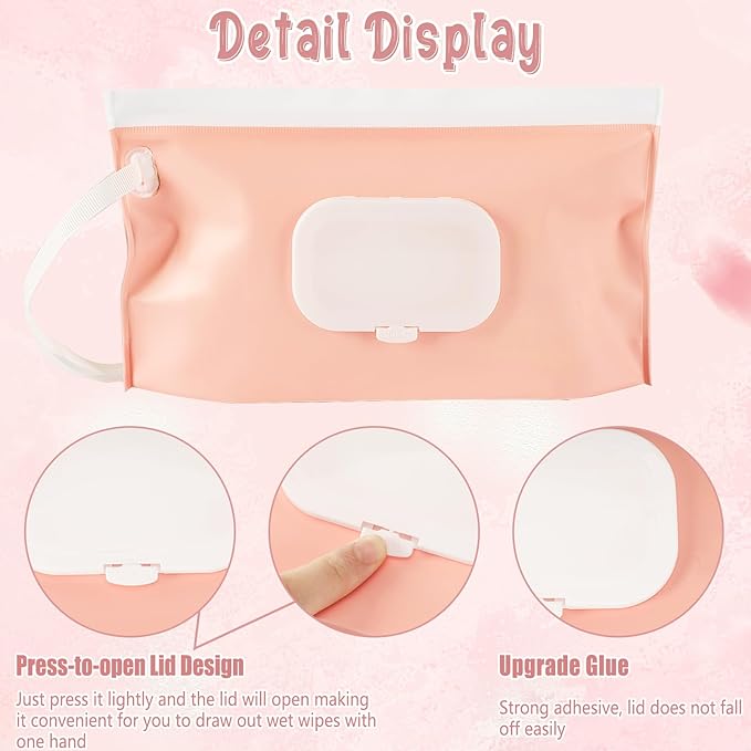 FEBSNOW 4 Pack Baby Wipes Dispenser, Portable Refillable Wipe Holder Baby Wipes Container Travel Wipes Case Reusable Wet Wipes Pouch (Floral, Cream, Brown, Pink)