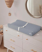 Blissful Diary Muslin Baby Changing Pad with Waterproof Lining Foam, Diaper Changing Table Pad with Cover for Dressers (Gray, Rectangular)