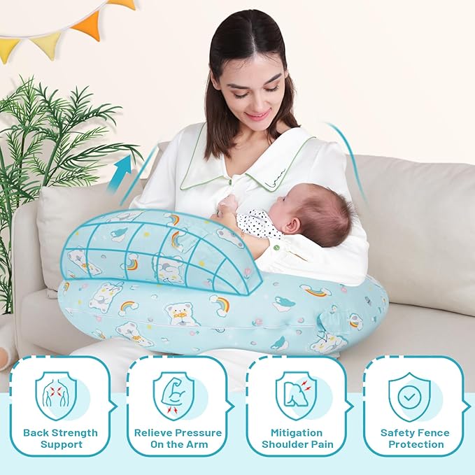 Nursing Pillow, Plus Size Ergonomic Design, Breastfeeding Pillows Support for Mom and Baby, Removable Cotton Cover, Machine Washable, Ice Blue