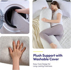 Full Body Maternity Pillow – Bean-Filled Pregnancy Support Pillow with Removable Cover – 59″ Long Full-Length Back, Hip & Belly Support for Pregnancy & Nursing, Silver