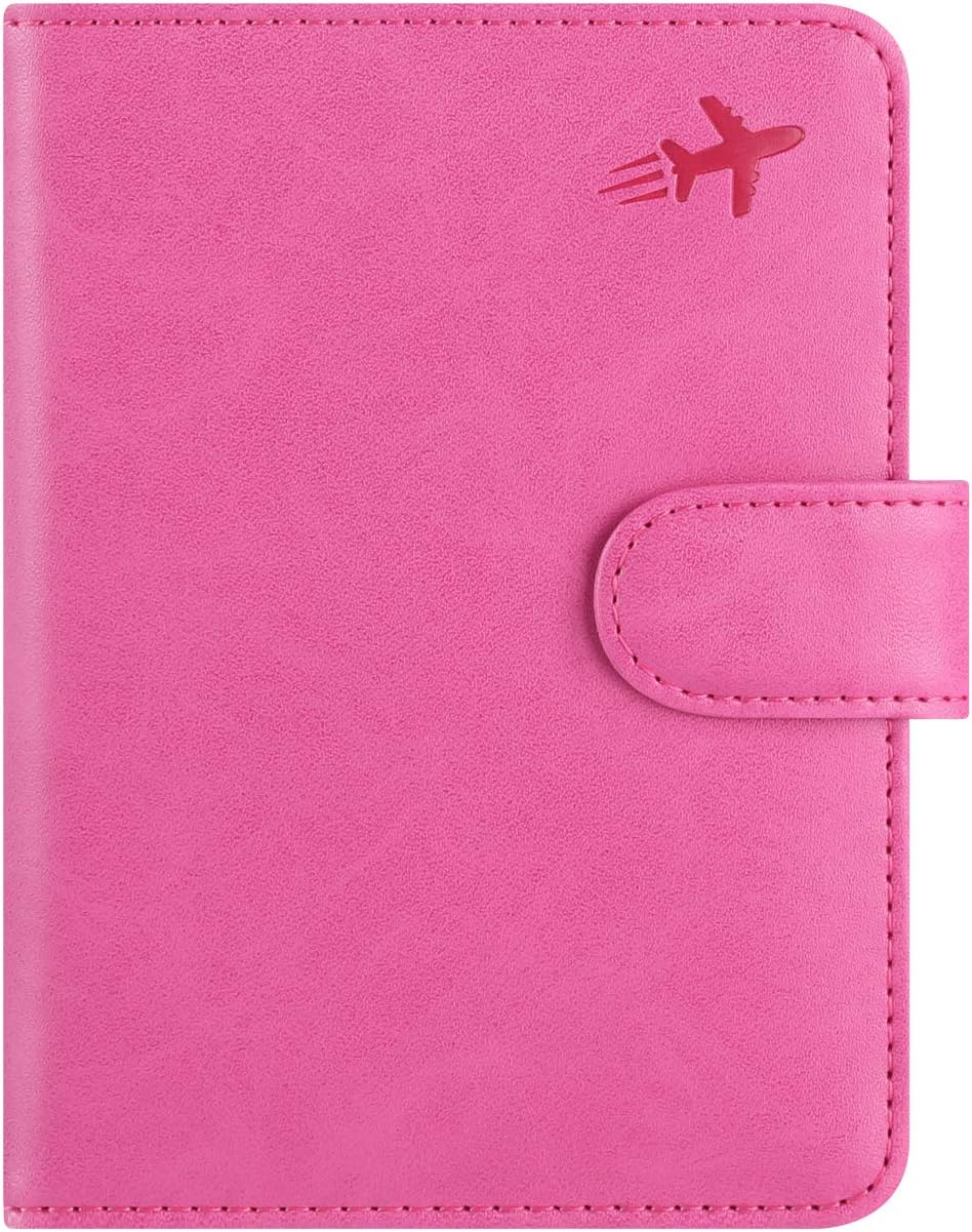 Passport Holder Cover Wallet RFID Blocking Leather Card Case Travel Accessories for Women Men (#Pink)