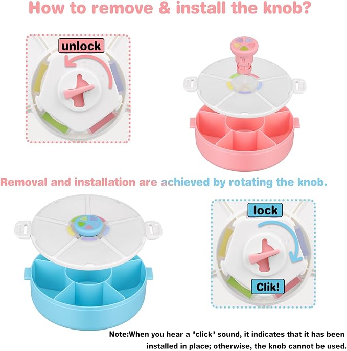 Kids' Rotating Snack Container Set – 2-Pack, Includes 1 Rotating Snack Container & 1 Round Sectioned Snack Box, BPA-Free, Dishwasher Safe, Perfect for Travel-Pink