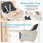 HONEY JOY Baby High Chair, 6-in-1 Eat & Grow Wooden Highchair/Toddler Chair with Removable Tray, 5-Point Harness, PU Cushion and Footrest, Convertible High Chair for Babies and Toddlers(Black)