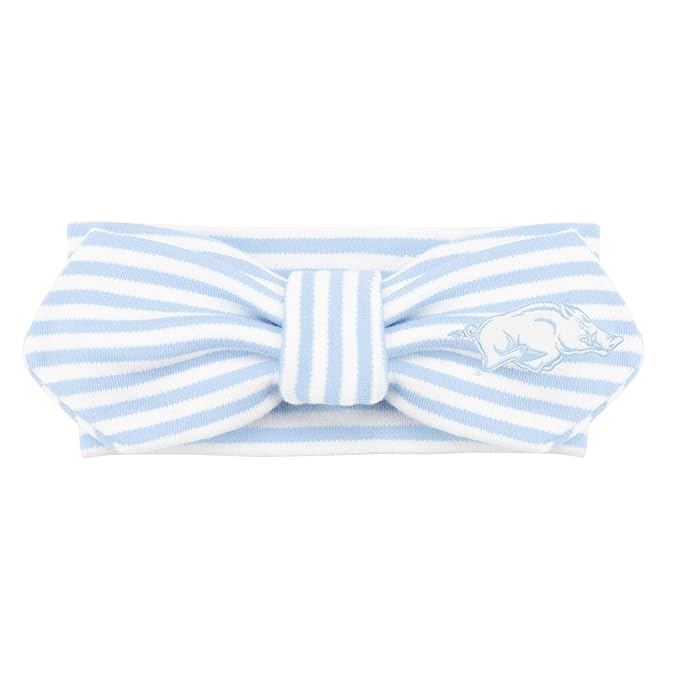 Creative Knitwear Arkansas Razorbacks Infant Girls Light Blue/White Striped Hair Knot Headband Embroidered Logo - Size Newborn - 4T