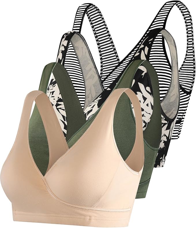 SUIEK 4 Pack Nursing Sleep Bra Maternity Bralette Cotton Breastfeeding Bras
