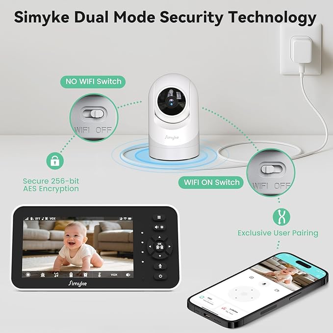 Video Baby Monitor with Camera and Audio,5'' Screen,720P,No Wifi or Free App Mode,Pan-Tilt-Zoom,Lullabies,Feeding Remind,Night Vision,VOX/ECO,2-Way Talk,1500ft Long Range,Easy Setup,30H Battery
