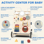 Baby Push Walker with Detachable Busy Board, Wooden Baby Walker with Adjustable Speed Wheels, Montessori Push Walker for Babies, Push Walking Toys for Boys & Girls 1 Year Old, Gifts for Toddler