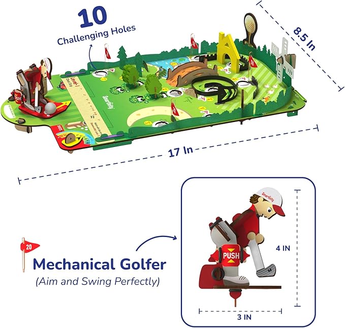 Smartivity Mini Golf Table-Top Game for Kids Ages 6-12 | Build Your Own Golf Course with Mechanical Golfer & 10 Fun Holes | STEM Toy & Birthday Gift for Boys & Girls Ages 6-12