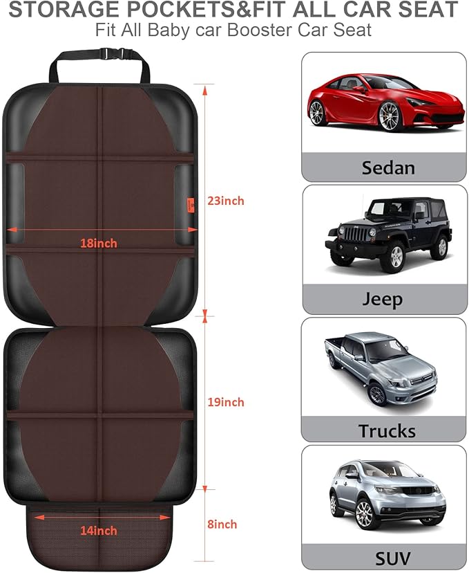 Car Seat Protector,2 Pack Automotive Seat Protectors Baby Carseat Pad Waterproof & Durable 600D Fabric for Child Baby Car Seat Mat Vehicle Pet Cover 2 Storage Pockets (Brown)