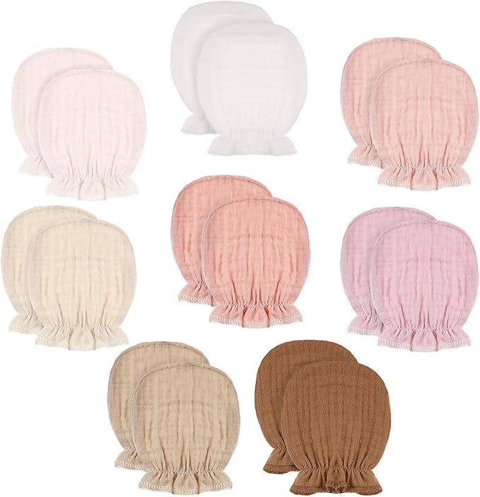 8 Pairs Newborn Baby Muslin Mittens 0-6 Months No Scratch Elastic Wrist Soft Breathable Gloves Bulk Cotton for Infant