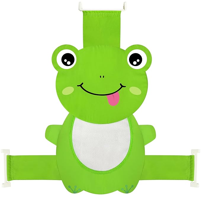 Baby Bath Seat Support Net, Quick Drying, Adjustable, Comfortable, Non-Slip, Infant Bathtub Sling Shower Mesh for a Tub, Soft Newborn Bath Mat (Green Frog)