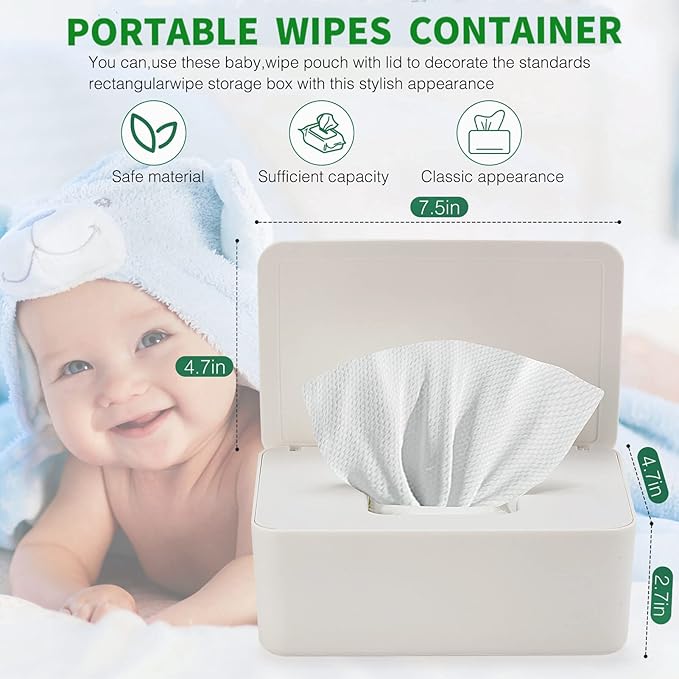 Baby Wipes Dispenser, Wipe Holder for Baby & Adult,Keeps Wet Tissue Fresh, Non-Slip Wipes Case, Flushable Wipe Container with Sealing Design Lid