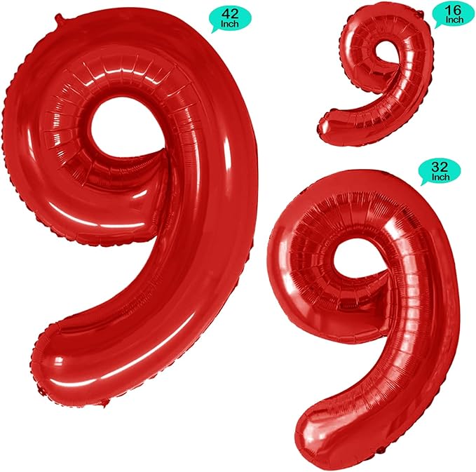 GOER 2 Pcs 42 Inch Red Foil Balloons Number 9,Huge Number Balloons for 9th 99th Birthday Party Supplies Anniversary Decorations