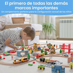 Tiny Land 55PCS Wooden Train Set - Compatible with Major Brand Tracks, Educational Toy for Toddlers & Kids Ages 3-7, Durable Wooden Railway Tracks