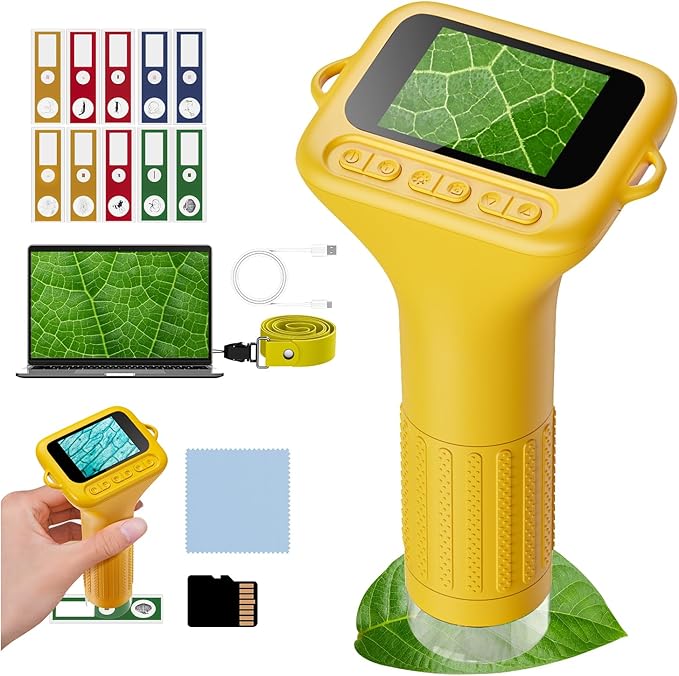 NOCOEX 1000X Handheld Kids Microscope for Edu Gift - 8 LED Light Portable Microscope for Kids, Photo & Video Mini Digital Micro Scope, Type C Charging 2'' Screen Windows & Mac OS for Age 3-12 Student