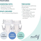 Motif Medical Pump-to-Bag Electric Breast Pump Adapter -Compatible w/Spectra S1 & S2 Breast Pump - Pump Adapter w/Twist Shield Connectors - 3-Step Time-Saving Nursing Pump Adapter (Set of 2)
