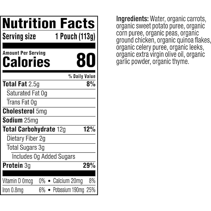 Plum Organics Stage 3 Organic Baby Food - Carrot, Sweet Potato, Corn, Pea, and Chicken - 4 oz Pouch - Organic Baby Food Pouch (Pack of 2)