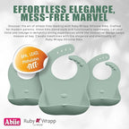 Abiie Ruby Wrapp Silicone Bibs for Babies with Front Pocket - Waterproof Bib - Stain Resistant - Silicone Toddler Bibs