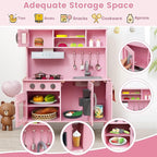 HONEY JOY Kids Kitchen Playset, Wooden Play Kitchen for Toddlers, Microwave, Range Hood, Ice Maker, 18 Cooking Accessories, Little Chef Pretend Play Toy Kitchen Set, Gift for Boys Girls, Dark Pink