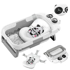 Collapsible Baby Bathtub for Newborn to Toddler (0-24 Months), Portable Baby Bath Tub for Travel, Newborn Bathtub with Soft and Supportive Cushion (Panda-Gray)