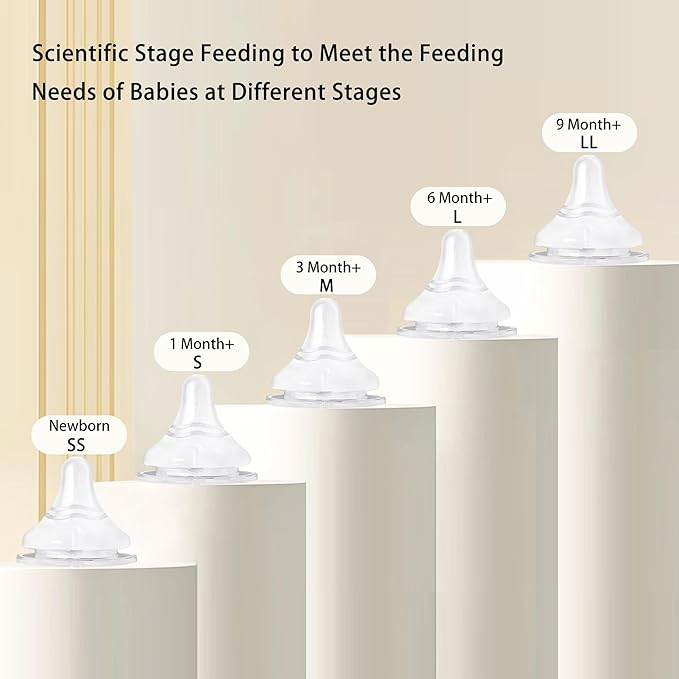 Natural Glass Baby Bottle for Breastfeeding Babies, 5.4oz Anti-Colic Baby Bottle with Natural Response Nipple(S), Clear, Wide Neck, 2 Pack, 1 Months+