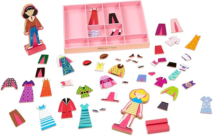 Melissa & Doug Abby and Emma Magnetic Wooden Dress-Up Dolls Play Set (55+ Pieces), Magnetic Dolls, Pretend Play & Preschool Toys for Kids 3+