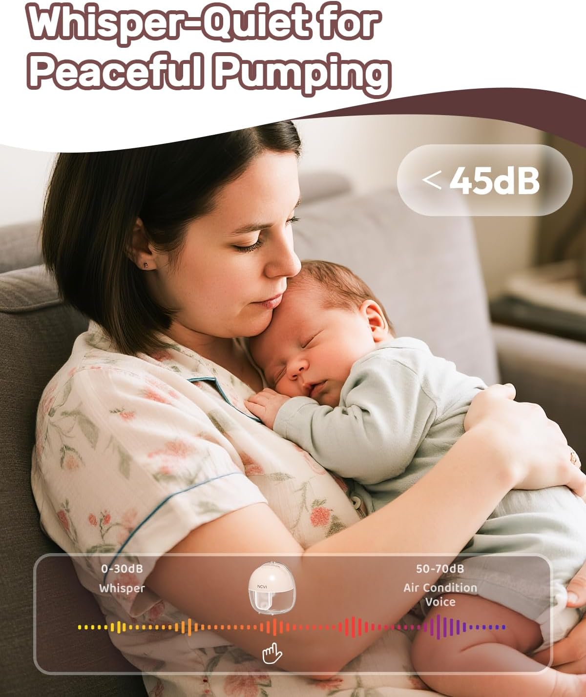 NCVI Wearable Hands Free Breast Pump, 4 Modes & 9 Levels with Multitronic Suction, Ultra-Quiet <45dB, Long Battery Life (150min), 21/24mm Flange Insert, Portable Electric Breastfeeding Pump for Moms