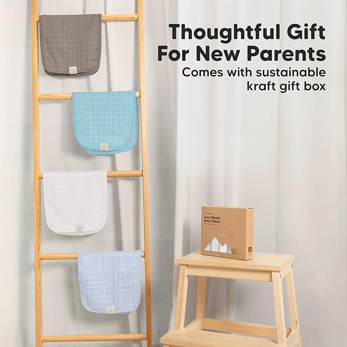 5-Pack Cotton Muslin Burp Cloths Baby Girls, Boys - Soft & Absorbent Spit Up Burp Rags, Large Muslin Towel, Cotton Wash Cloths for Babies, Newborn, Infant, No Shrink, Durable, Neutral (Nimbus)