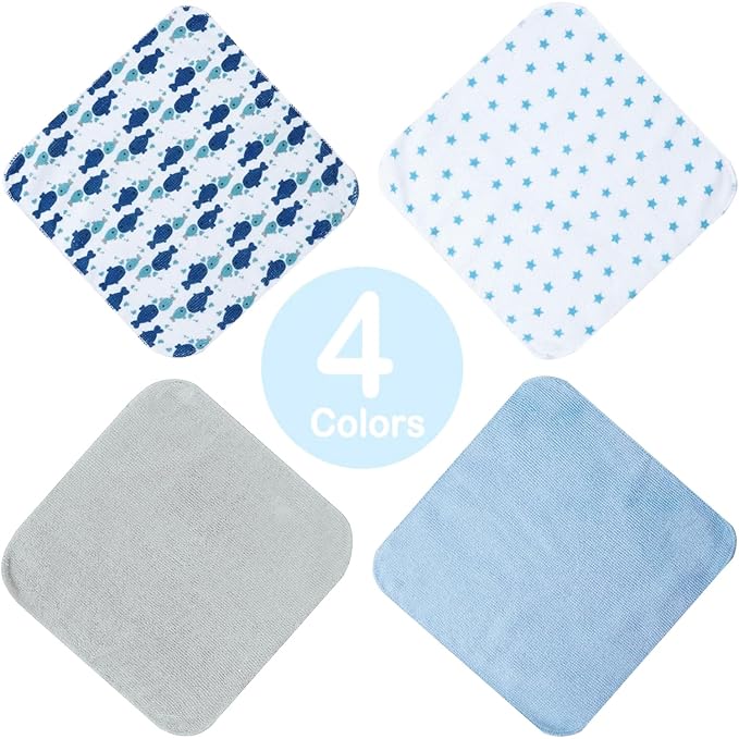 Softan Baby Washcloths, 24Pack Baby Wash Cloths Extra Soft & Ultra Absorbent, Baby Towels and Washcloths Face Towel Unisex for Boys Girls Body, Washclothes Gentle on Sensitive Skin, 9x9 Blue Whale