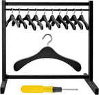 Civaner 11 Pcs Doll Garment Rack with Wooden Clothes Hanger for 18 Inch Girl Doll Clothes Mini Hangers Wardrobe Furniture Accessories for Dollhouse Baby Shower Supplies (Black)