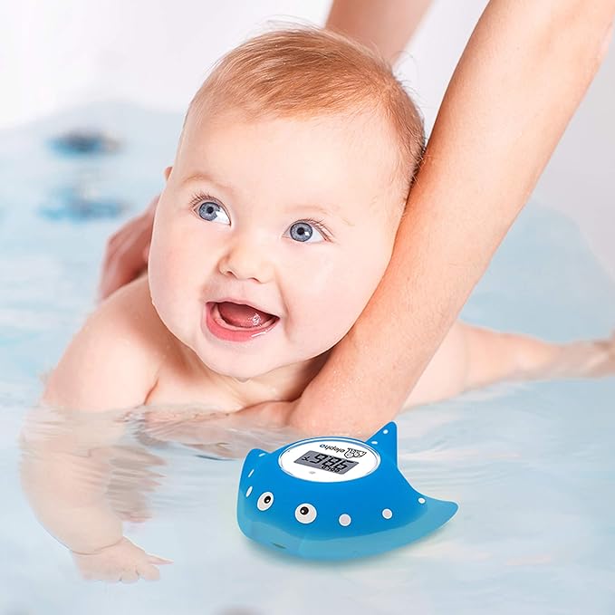 Elepho eFloat Digital Baby Thermometer for Bathtub | Accurately Monitors Water & Room Temperature + Acts as Kids Bath Toy | Waterproof Device Alerts When Too Hot or Cold (Blue)