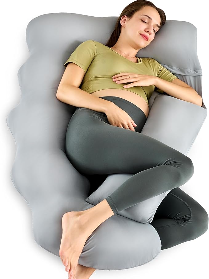 Pregnancy Pillow for Sleeping, U Shaped Full Body Maternity Pillow with Removable Silky Cover, Support for Back,Leg,Belly for Pregnant Women, Side Sleeper,Pain Relief, Ergonomic Soft Cushion,51 Inch