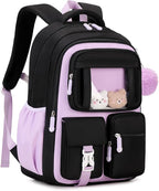 Kids Backpack for Girls School Bags for Middle School Students Book Bag for Elementary Primary Kawaii Ita Backpack, Black and Purple