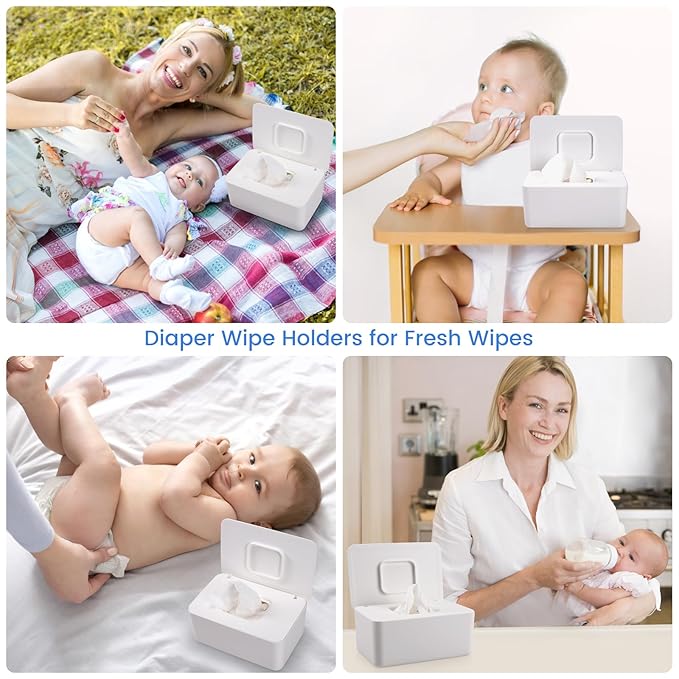 Baby Wipes Dispenser, Baby Wipe Holder for Fresh Wipes, Non-Slip Baby Wipes Container, Refillable Wipes Box with Sealing Design Lid (White)