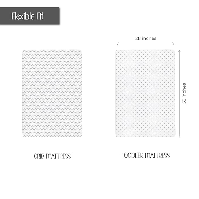 Ely’s & Co. Crib Sheets, Baby Boy/Girl Fitted Crib Mattress Sheet Set, 2 Pack, 100% Jersey Knit Cotton, Infant and Toddler Nursery Bedding, Grey Chevron and Polka Dot Print, 28” x 52”