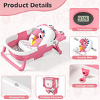 Collapsible Baby Bathtub for Newborns with Thermometer and Soft Floating Cushion Portable and Foldable Travel Baby Girl Bath Tub for Infants to Toddler 0-36 Month (Pink)