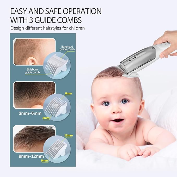 Bimirth Baby Hair Clipper with Vacuum - Hair Trimmer for Kids and Toddlers - Waterproof, Rechargeable, Cordless Hair Cutting Machine for Children (with Bag)
