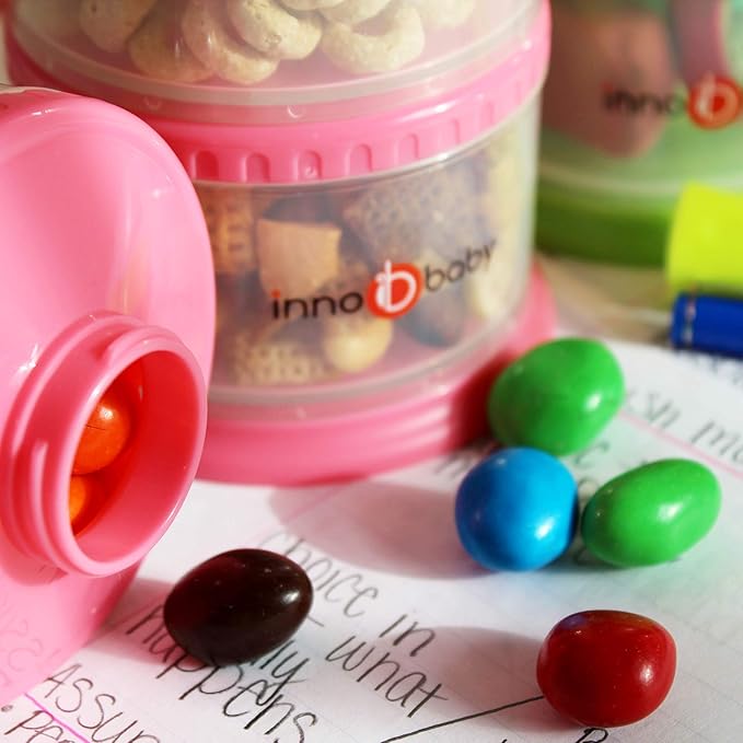 Innobaby Packin' Smart Stackable and Portable Storage System for Formula, Liquid, Baby Snacks and More. 3 Stackable Cups in Strawberry. BPA Free., 12 Ounce