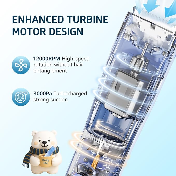 DAILYLIFE Baby Hair Clippers, Silent Clippers for Kids with Autism, Sensory Baby Hair Cutting Kit, Quiet Vacuum Hair Trimmer Waterproof for Toddler Infants Boys, Blue