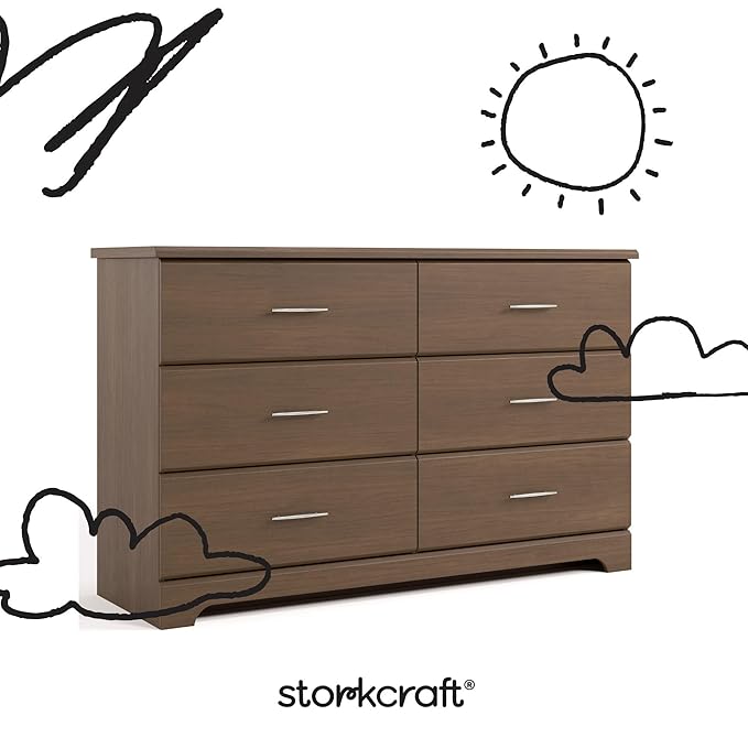 Stork Craft Brookside 6-Drawer Dresser (Hazelnut) – GREENGUARD Gold Certified, Wood Dresser for Bedroom, Kids & Nursery Storage Chest, Safety Interlocking Drawers, Pre-Installed Tracks, Kids Chest