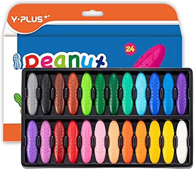 YPLUS Peanut Crayons for Kids, 24 Colors Washable Toddler Crayons, Non-Toxic Baby Crayons for ages 2-4, 1-3, 4-8, Coloring Art Supplies