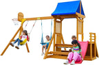 Kids Swing Sets for Backyard, Wooden Playground Sets for Ages 3-6 with a Wave Slide, Rock Climbing Wall, Sandbox, 2 Swings, and More,6-in-1 Outdoor Playset