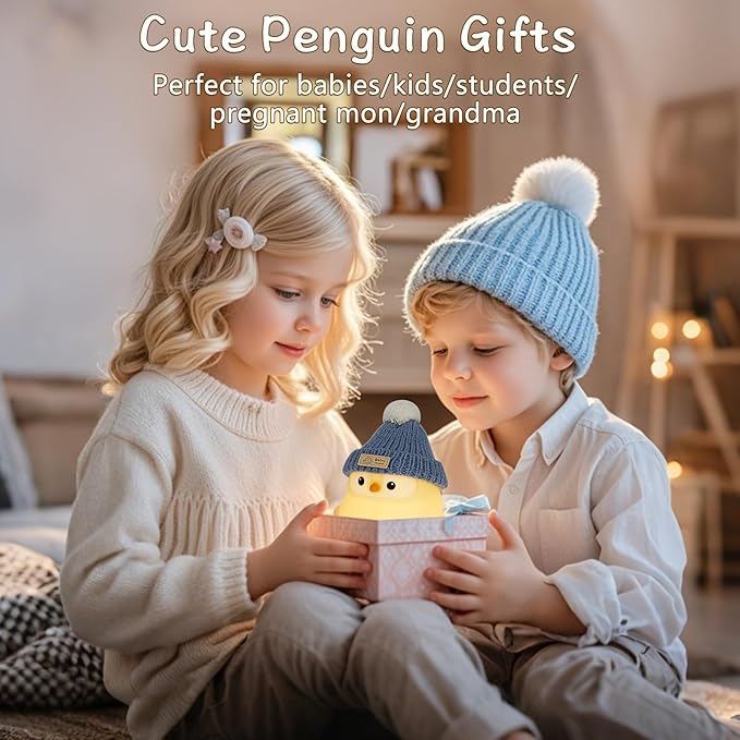 Penguin Lamp with Knit Hat,Kawaii Penguin Night Light,Food Grade Silicone,Dimmable Nursery Nightlight,LED Squishy Novelty Animal Lamp,Kids Room Decor,Funny Gifts for Kids Boys Girls Baby