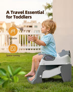 3-in-1 Potty Training Toilet, Toddler Toilet Seat with Step Stool, Foldable Potty Ladder with Potty Chart, PU Cushion, Splash Guard, Anti-Slip Steps & Urinal for Boys & Girls, Grey