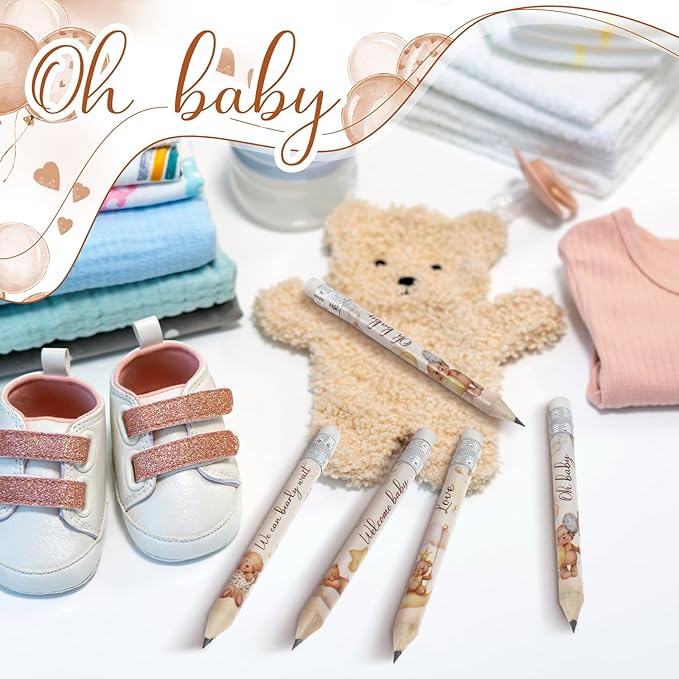 Tinlade 60 Pcs Bear Baby Shower Golf Pencils with Erasers Small Kids Sharpened Mini Pencils for School in Bloom Baby Shower Supplies