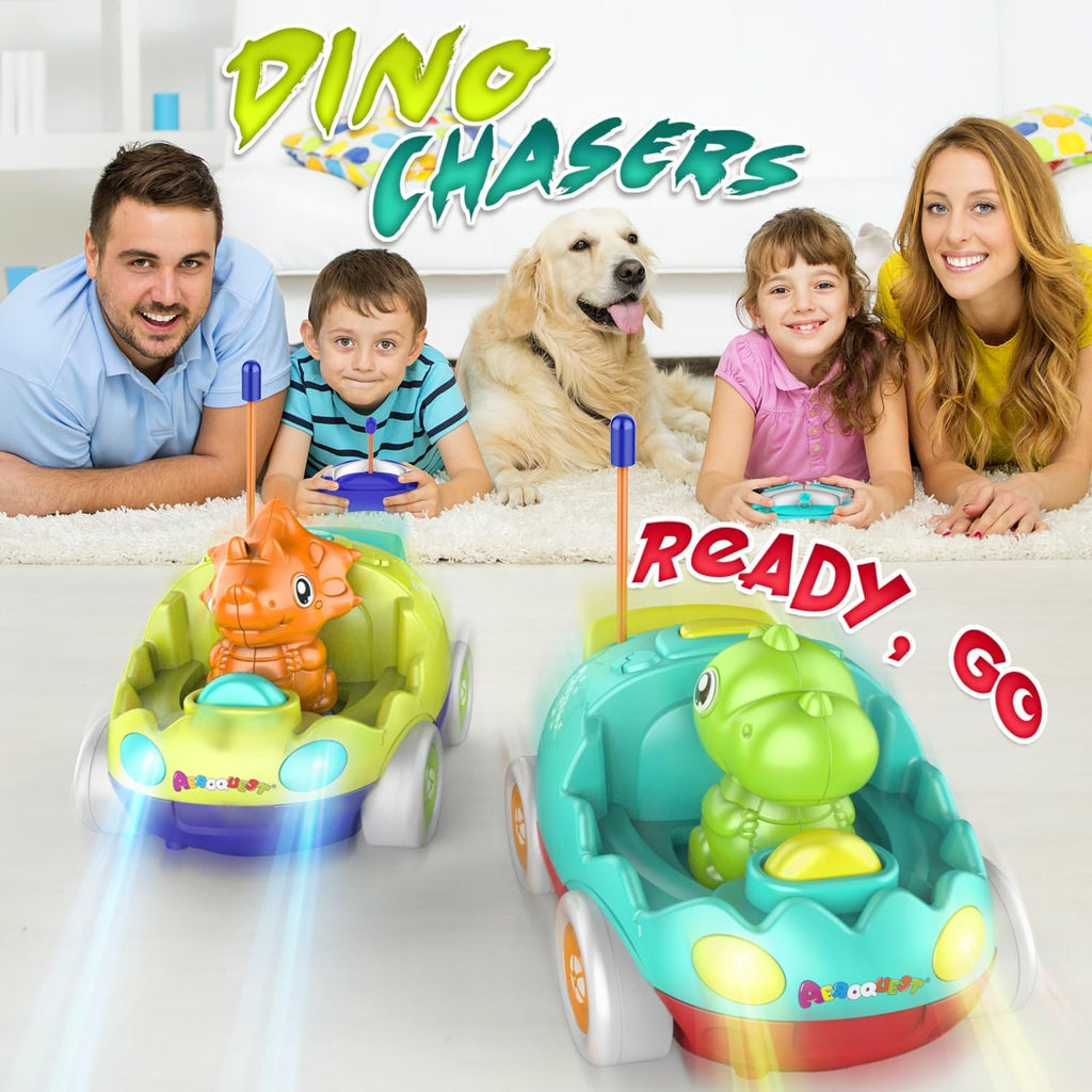 Remote Control Car for Toddlers Toddler Toys for 18+Months RC Cars with LED Lights & Music Dinosaur Toy for Kids Green