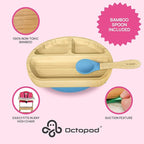 Abiie Octopod Bamboo Dish - Kids Plates for 4 months and up, 3-Compartment Baby Plates with Suction, Triangle Bamboo Baby Plate, Mess-Free Toddler Suction Plates, Baby Feeding Supplies, 8.3x1.9x7.7 in