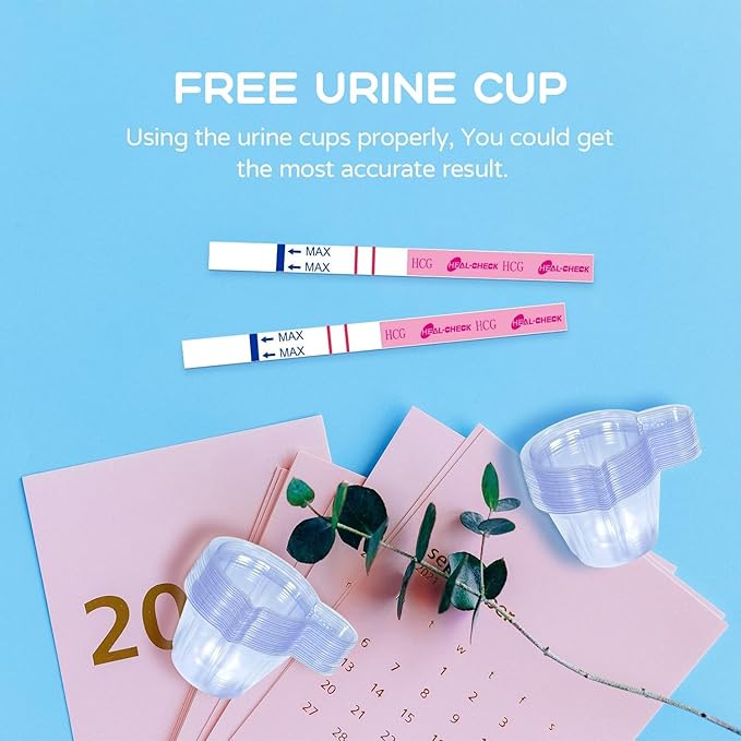 70 Count Pregnancy Tests with Cups, Bulk Pregnancy Test Strips for Detection at Home, Over 99% Accuracy, Individually Wrapped Fertility Tests, Extra-Wide 5mm HCG Tests, Pruebas De Embarazo