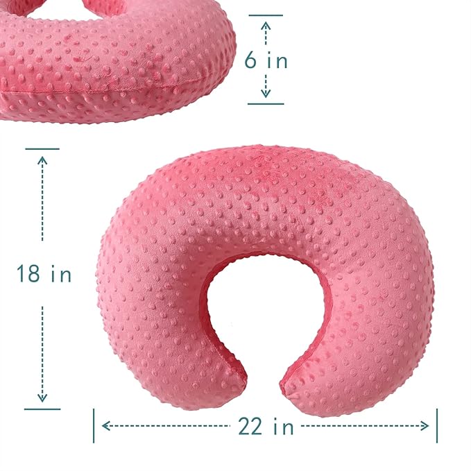 Nursing Pillow and Positioner, Breastfeeding, Bottle Feeding, Baby Sitting Support with Removable Ultra Soft Cover, Tummy Time Support for Baby Boys and Girls (StrawberryRed)